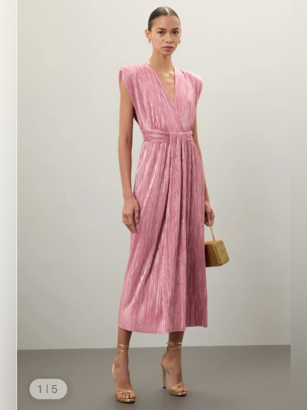 Sabina Musayev Harvey Dress Pink Pleated Metallic Midi Size M Open Back Formal